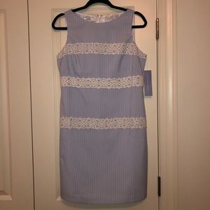London Times Blue White Stripe Crochet Dress 6